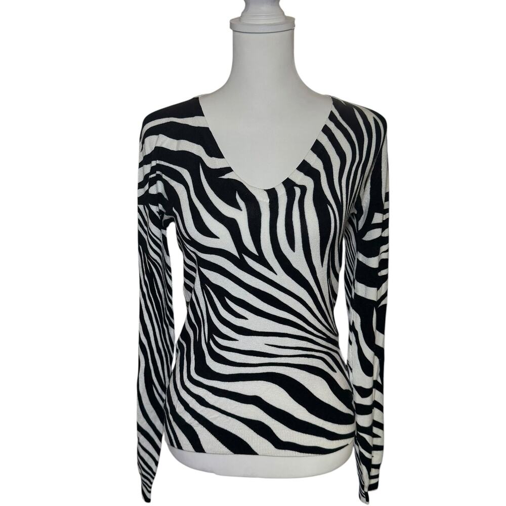 Y2K Motive Zebra Print Knit Long Sleeve Top Size Large